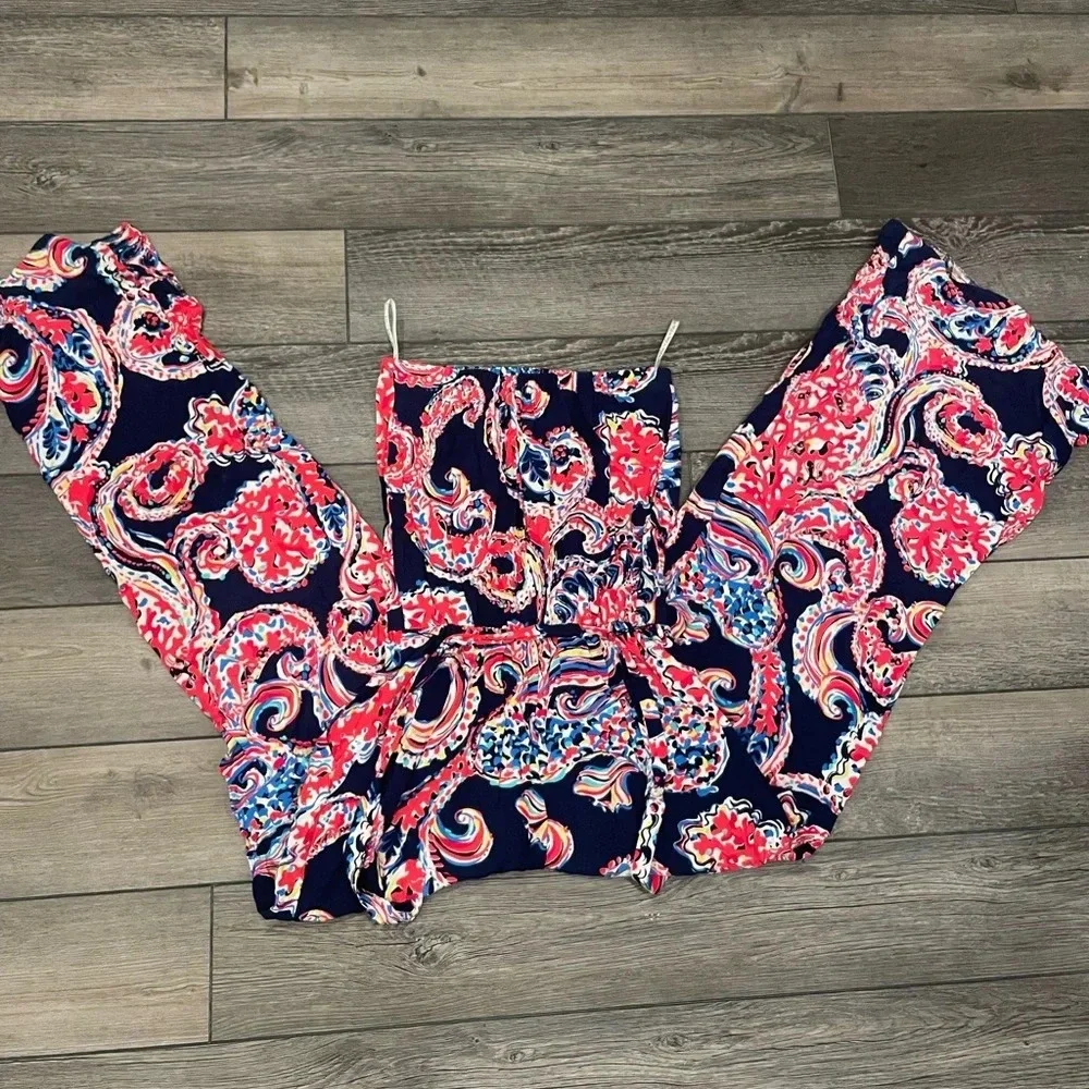 Lilly Pulitzer Jumpsuit XSmall Halibut FARRAH Strapless Wide Leg Pants Strapless